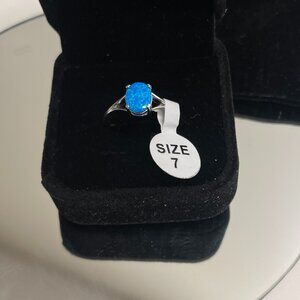 Blue Opal Ring 925 Sterling Silver Oval Solitaire Size 7